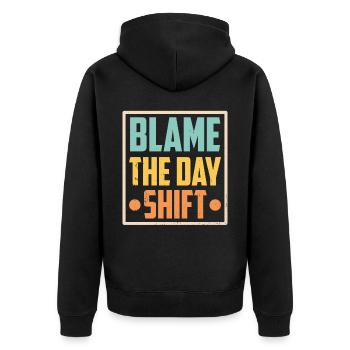 Die Tagesschicht Verantwortlich Machen Beruf - Unisex Premium Bio Zip Hoodie - Schwarz - Hinten - Nico (187cm)