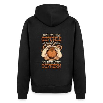 Töpfern - Unisex Premium Bio Zip Hoodie - Schwarz - Hinten - Nico (187cm)