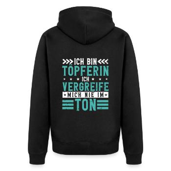 Töpfern - Unisex Premium Bio Zip Hoodie - Schwarz - Hinten - Nico (187cm)