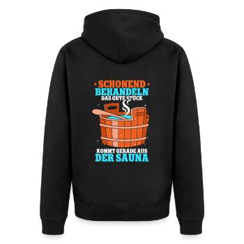 Sauna - Unisex Premium Bio Zip Hoodie - Schwarz - Hinten - Nico (187cm)