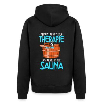 Sauna - Unisex Premium Bio Zip Hoodie - Schwarz - Hinten - Nico (187cm)