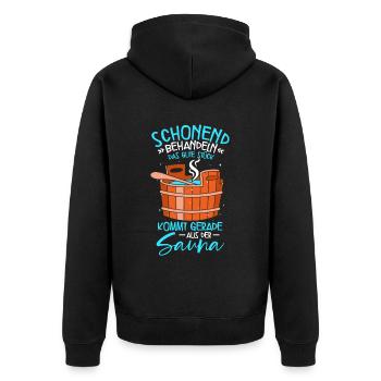 Sauna - Unisex Premium Bio Zip Hoodie - Schwarz - Hinten - Nico (187cm)