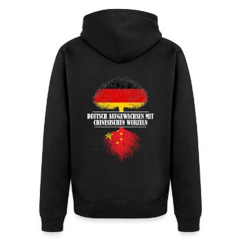 Deutsch mit chinesischen Wurzeln - Unisex Premium Bio Zip Hoodie - Schwarz - Hinten - Nico (187cm)
