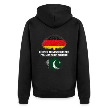 Deutsch mit pakistanischen Wurzeln - Unisex Premium Bio Zip Hoodie - Schwarz - Hinten - Nico (187cm)