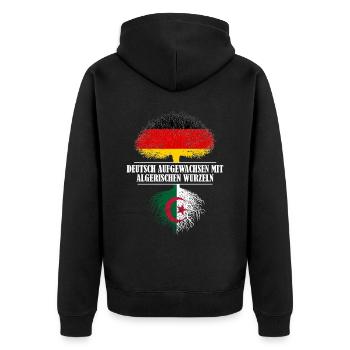 Deutsch mit algerischen Wurzeln - Unisex Premium Bio Zip Hoodie - Schwarz - Hinten - Nico (187cm)