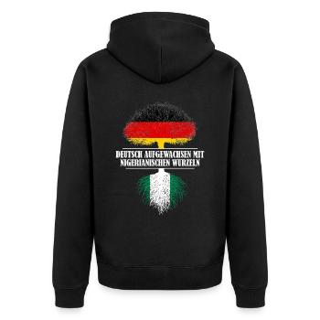 Deutsch mit nigerianischen Wurzeln - Unisex Premium Bio Zip Hoodie - Schwarz - Hinten - Nico (187cm)
