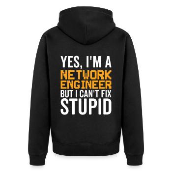 Stupid - Network Engineer - Unisex Premium Organic Zip Hoodie - black - Back - Nico (187cm)