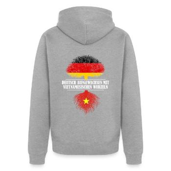 Deutsch mit vietnamesischen Wurzeln - Unisex Premium Bio Zip Hoodie - Grau meliert - Hinten - Nico (187cm)