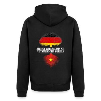 Deutsch mit vietnamesischen Wurzeln - Unisex Premium Bio Zip Hoodie - Schwarz - Hinten - Nico (187cm)