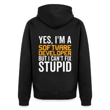 Stupid - Développeur de logiciels - Veste à capuche bio Premium Unisexe - noir - Dos - Nico (187cm)