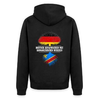 Deutsch mit kongolesischen Wurzeln - Unisex Premium Bio Zip Hoodie - Schwarz - Hinten - Nico (187cm)