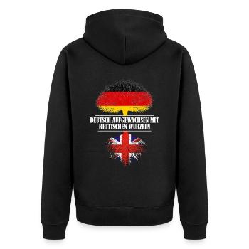 Deutsch mit britischen Wurzeln - Unisex Premium Bio Zip Hoodie - Schwarz - Hinten - Nico (187cm)