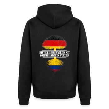 Deutsch mit kolumbianischen Wurzeln - Unisex Premium Bio Zip Hoodie - Schwarz - Hinten - Nico (187cm)