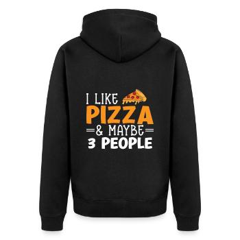 Pizza Essen Pizzeria Pizzastück Pizzabäcker - Unisex Premium Bio Zip Hoodie - Schwarz - Hinten - Nico (187cm)