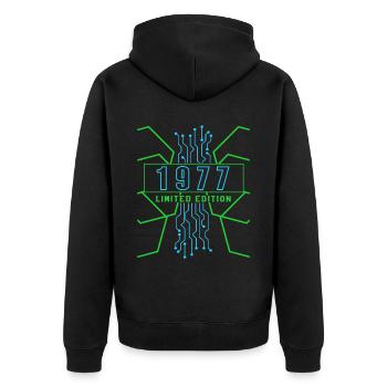 Geburtstag 1977 Gaming Limited Edition Gamer - Unisex Premium Bio Zip Hoodie - Schwarz - Hinten - Nico (187cm)