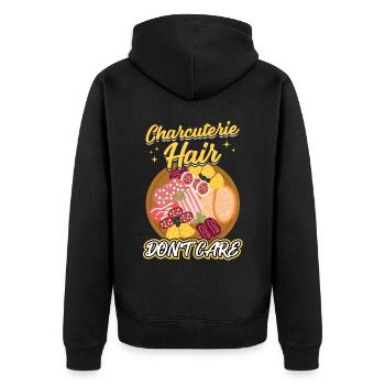 Charcuterie Cheveux - Don’t Care - Veste à capuche bio Premium Unisexe - noir - Dos - Nico (187cm)