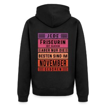 Haarstylist Geburtstag November geboren Friseurin - Unisex Premium Bio Zip Hoodie - Schwarz - Hinten - Nico (187cm)