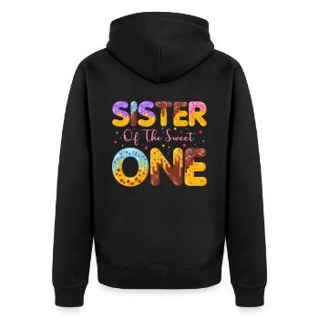 Schwester Der Süßen Bestreut Köstlichen Krapfen - Unisex Premium Bio Zip Hoodie - Schwarz - Hinten - Nico (187cm)