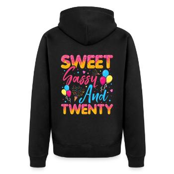 Sweet Sassy And Twenty Sprinkles Delicious - Unisex Premium Bio Zip Hoodie - Schwarz - Hinten - Nico (187cm)