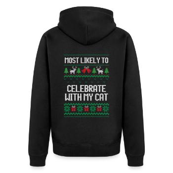 Très probablement célébrer avec mon chat noël laid - Veste à capuche bio Premium Unisexe - noir - Dos - Nico (187cm)