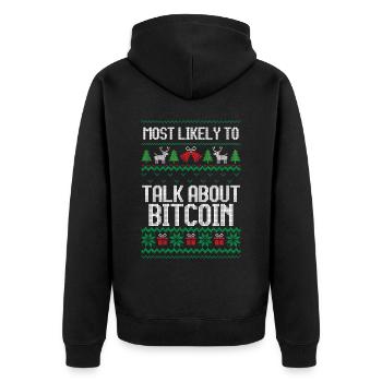 Le plus susceptible de parler de bitcoin noël laid - Veste à capuche bio Premium Unisexe - noir - Dos - Nico (187cm)