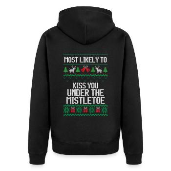 Most likely to kiss under the mistletoe christmas - Unisex Premium Bio Zip Hoodie - Schwarz - Hinten - Nico (187cm)
