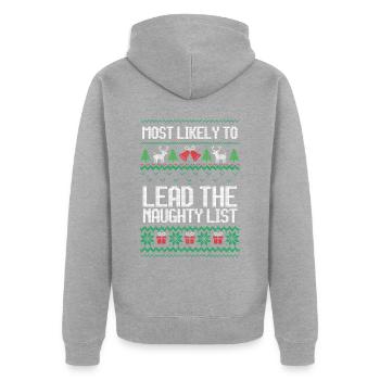 Most likely to lead the naughty list christmas - Unisex Premium Bio Zip Hoodie - Grau meliert - Hinten - Nico (187cm)