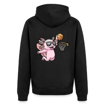 Axolotl Basketball Spieler Sport Basketballer - Unisex Premium Bio Zip Hoodie - Schwarz - Hinten - Nico (187cm)