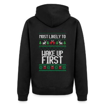 Le plus susceptible de se réveiller la première chemise de Noël laide - Veste à capuche bio Premium Unisexe - noir - Dos - Nico (187cm)