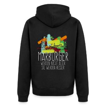 Marburg Stadt Gebäude Marburger - Unisex Premium Bio Zip Hoodie - Schwarz - Hinten - Nico (187cm)