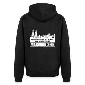 Marburg Spruch Witz Marburger - Unisex Premium Bio Zip Hoodie - Schwarz - Hinten - Nico (187cm)