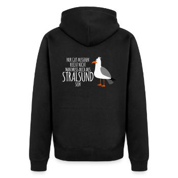Stralsund lustiger Witz Stralsunder - Unisex Premium Bio Zip Hoodie - Schwarz - Hinten - Nico (187cm)