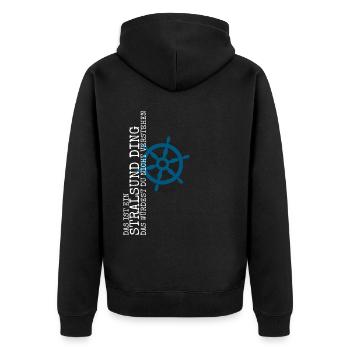 Stralsund lustiger Spruch Stralsunder - Unisex Premium Bio Zip Hoodie - Schwarz - Hinten - Nico (187cm)