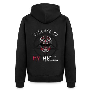 Bienvenue dans ma chemise Hell cool skull - Veste à capuche bio Premium Unisexe - noir - Dos - Nico (187cm)