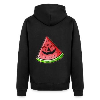 Evil Jack O Lantern Face in Watermelon Halloween - Unisex Premium Bio Zip Hoodie - Schwarz - Hinten - Nico (187cm)