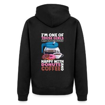 Kaffee Donuts - Unisex Premium Bio Zip Hoodie - Schwarz - Hinten - Nico (187cm)
