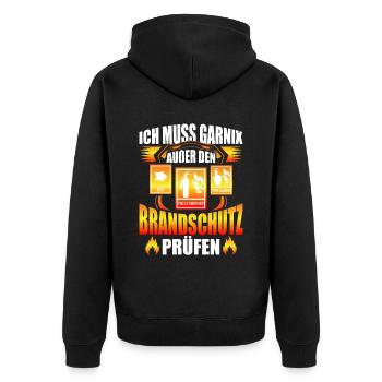 Brandschutzbeauftragter ich muss garnix - Unisex Premium Bio Zip Hoodie - Schwarz - Hinten - Nico (187cm)