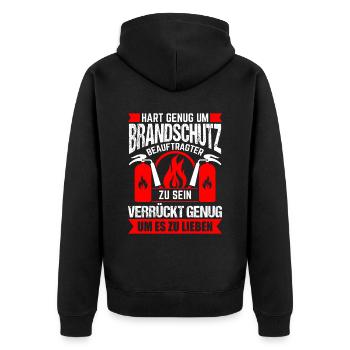 Hart genug um Brandschutzbeauftragter zu sein - Unisex Premium Bio Zip Hoodie - Schwarz - Hinten - Nico (187cm)
