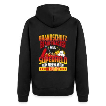 Brandschutzbeauftragter Superheld kein Beruf - Unisex Premium Bio Zip Hoodie - Schwarz - Hinten - Nico (187cm)
