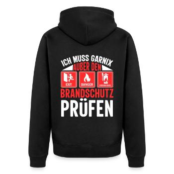 Brandschutzbeauftragter ich muss garnix - Unisex Premium Bio Zip Hoodie - Schwarz - Hinten - Nico (187cm)