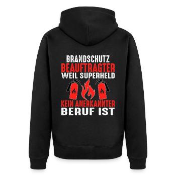 Brandschutzbeauftragter Superheld kein Beruf - Unisex Premium Bio Zip Hoodie - Schwarz - Hinten - Nico (187cm)