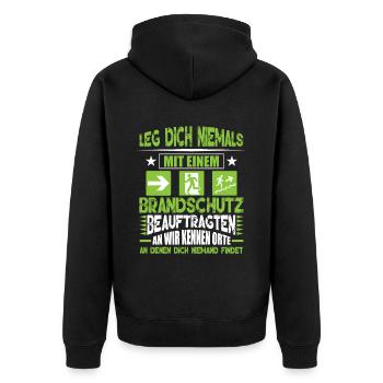 Leg dich niemals an Brandschutzbeauftragter - Unisex Premium Bio Zip Hoodie - Schwarz - Hinten - Nico (187cm)
