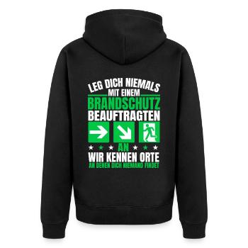Leg dich niemals an Brandschutzbeauftragter - Unisex Premium Bio Zip Hoodie - Schwarz - Hinten - Nico (187cm)