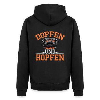 Dutch Oven Dopfen und Hopfen Outdoor - Unisex Premium Bio Zip Hoodie - Schwarz - Hinten - Nico (187cm)