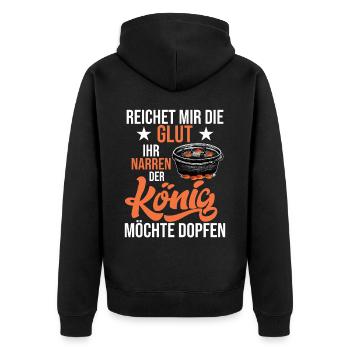 Reichet mir die Glut Dutch Oven Dopfen - Unisex Premium Bio Zip Hoodie - Schwarz - Hinten - Nico (187cm)