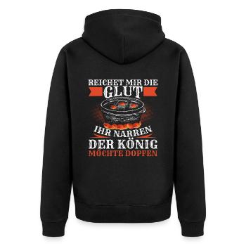 Reichet mir die Glut Dutch Oven Dopfen - Unisex Premium Bio Zip Hoodie - Schwarz - Hinten - Nico (187cm)