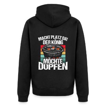 Macht platz da Dutch Oven Dopfen - Unisex Premium Bio Zip Hoodie - Schwarz - Hinten - Nico (187cm)