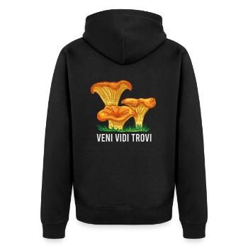 Outfit für Pilzsammler mit Bergen Steinpilz Pilz - Unisex Premium Bio Zip Hoodie - Schwarz - Hinten - Nico (187cm)