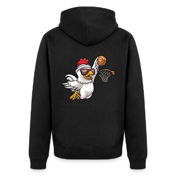 Chicken Plays Basketball Player Game Funny Chickens - Unisex Premium Organic Zip Hoodie - black - Back - Nico (187cm)