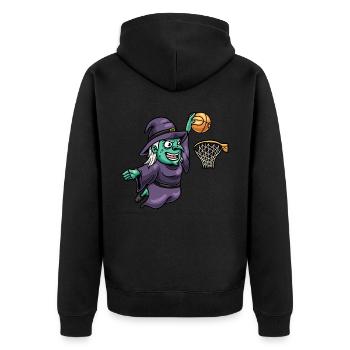 Hexe Basketball Sport Gruselig Halloween - Unisex Premium Bio Zip Hoodie - Schwarz - Hinten - Nico (187cm)